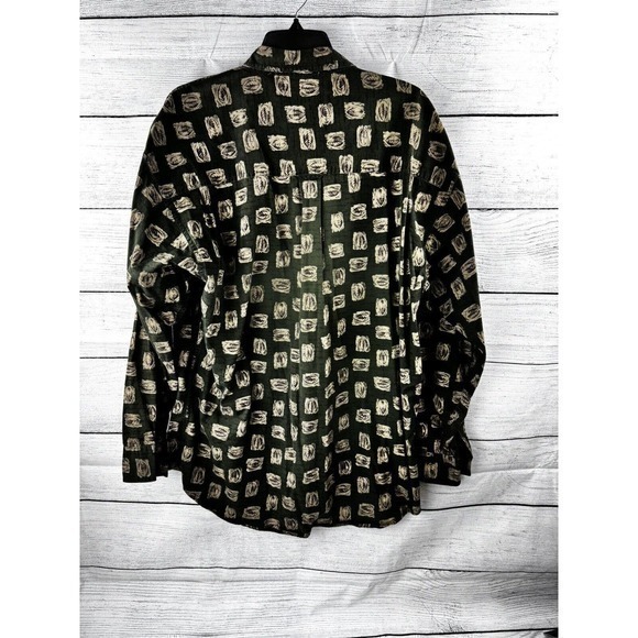 VTG Ralph Lauren Chaps Large Shirt Button Down Long Sleeve Green Leaves Nature - Picture 8 of 9